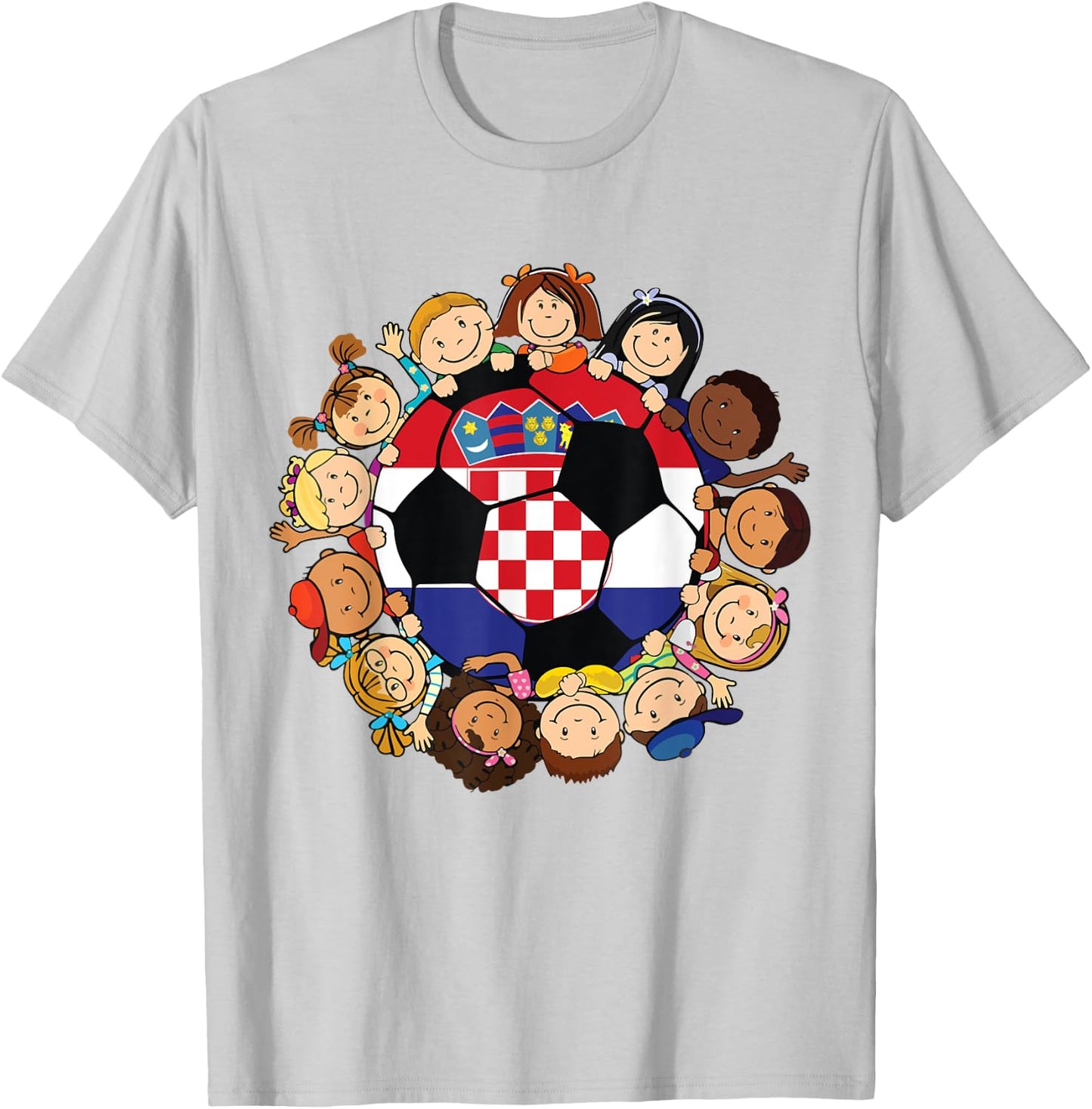 Croatia Soccer Ball Kids Toddler Girls Around Croatian Flag T-Shirt - T-Shirt | Ash