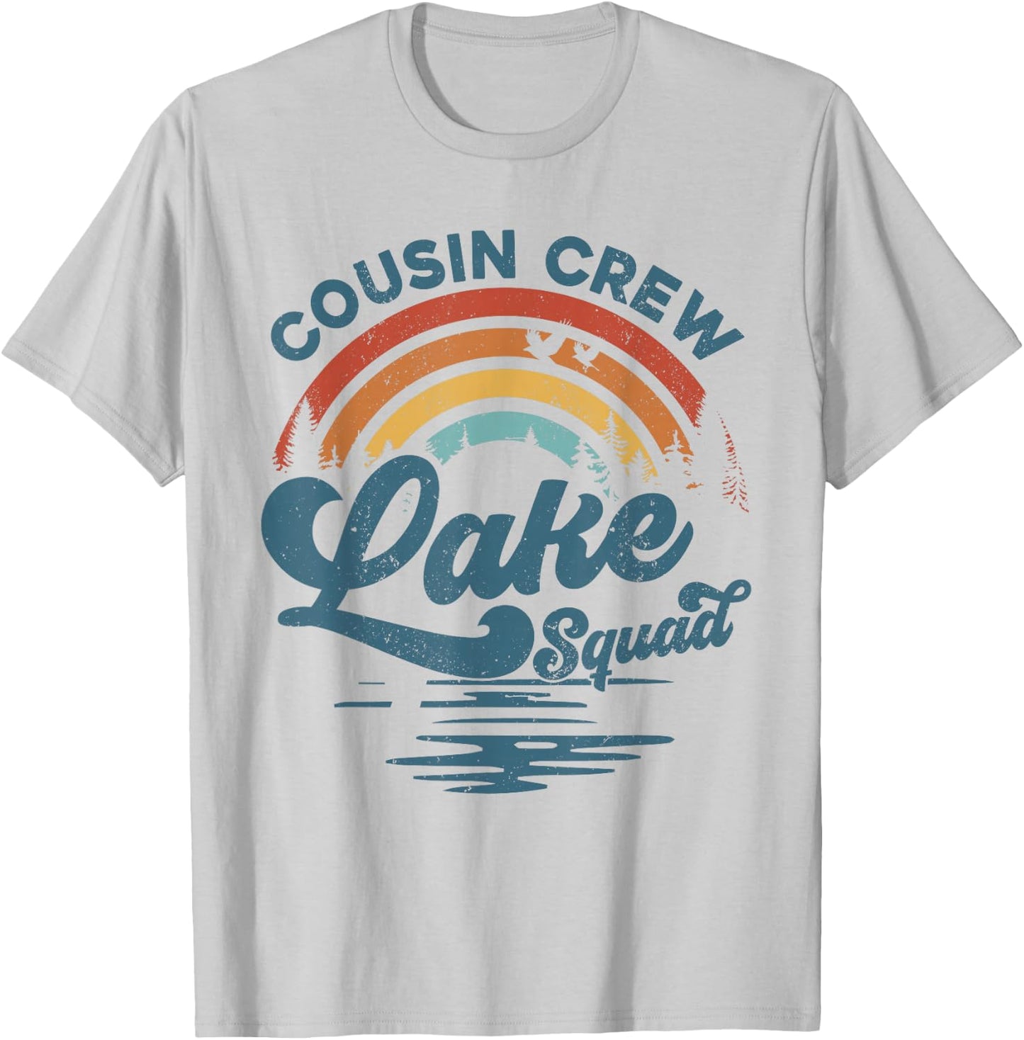 Cousin Crew Lake Squad Groovy Rainbow Vacation Lake Trip T-Shirt - T-Shirt | Ash