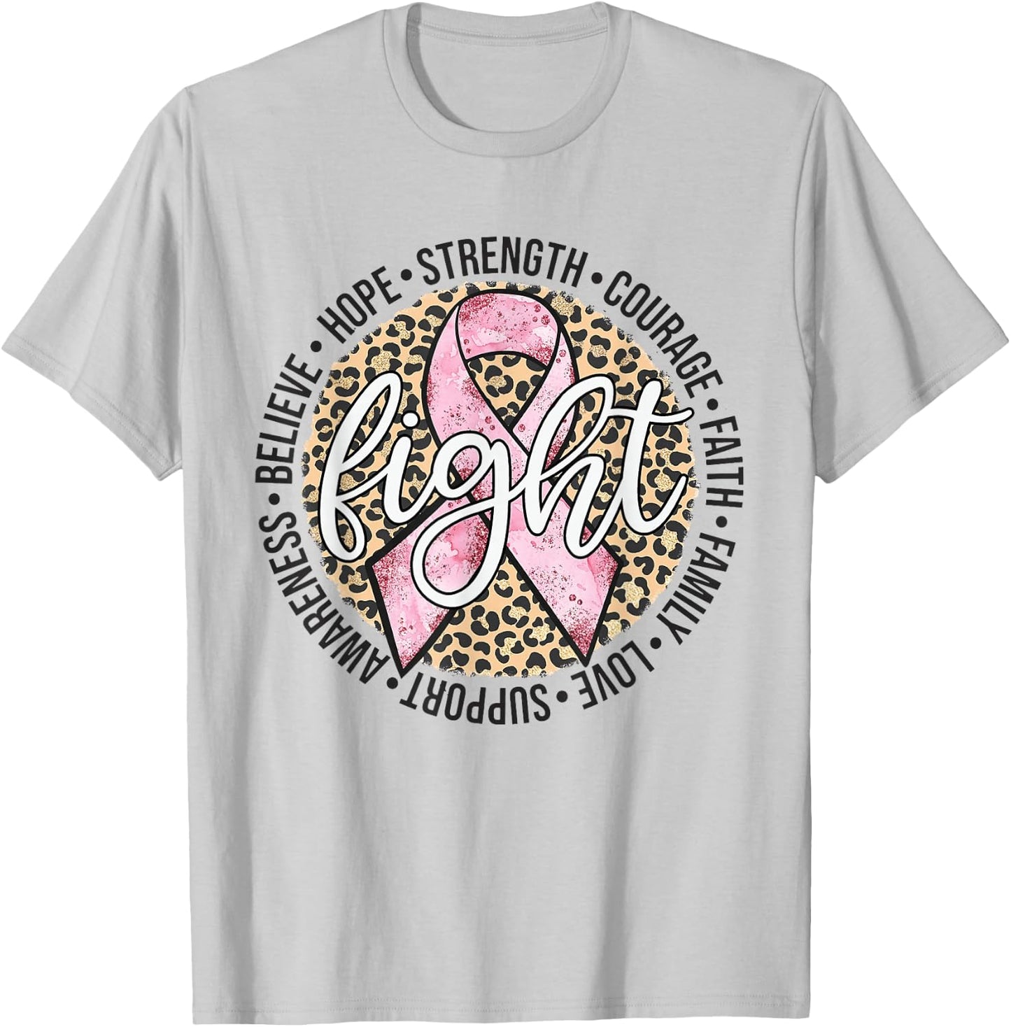 Fight Breast Survivor Breast Cancer Awarenes Leopard T-Shirt - T-Shirt | Ash