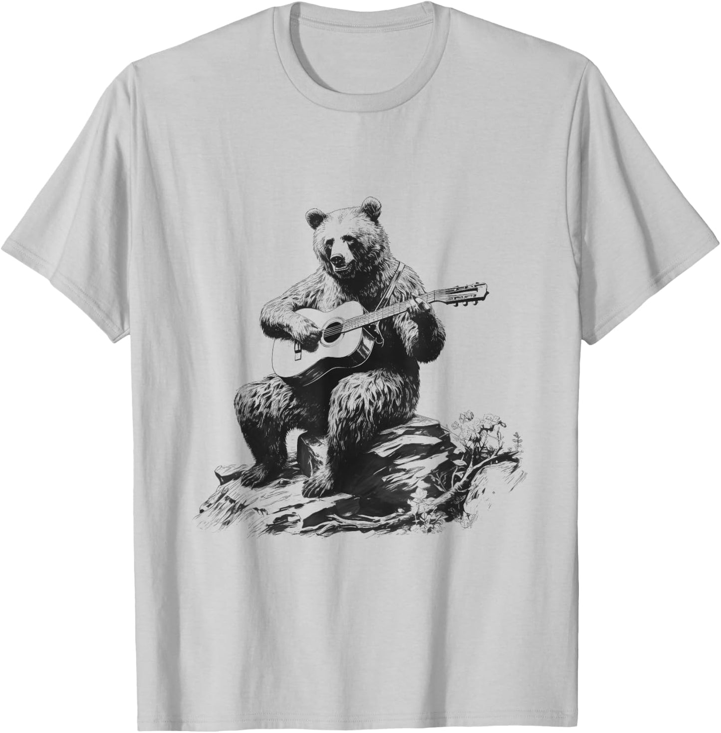 Bear Playing Acoustic Guitar Vintage Guitarist Music Lovers T-Shirt - T-Shirt | Ash