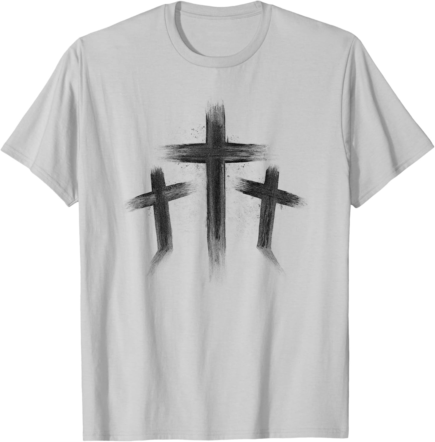 Three Crosses Distressed Style Jesus Christian Calvary T-Shirt - T-Shirt | Ash
