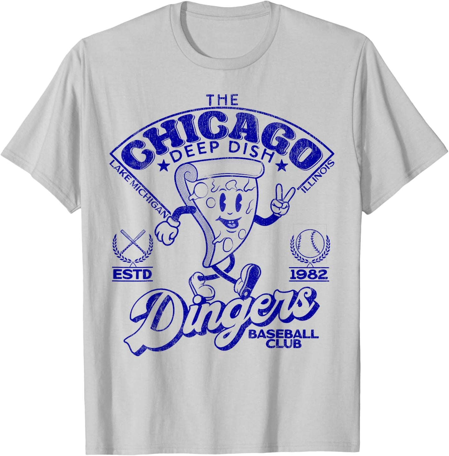 Chicago Deep Dish Dingers Minor League Retro Baseball Team T-Shirt - T-Shirt | Ash