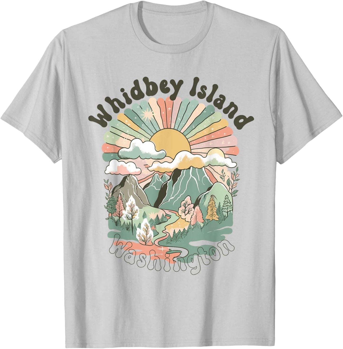 Vintage Whidbey Island Washington Mountains Hiking Sunset T-Shirt - T-Shirt | Ash