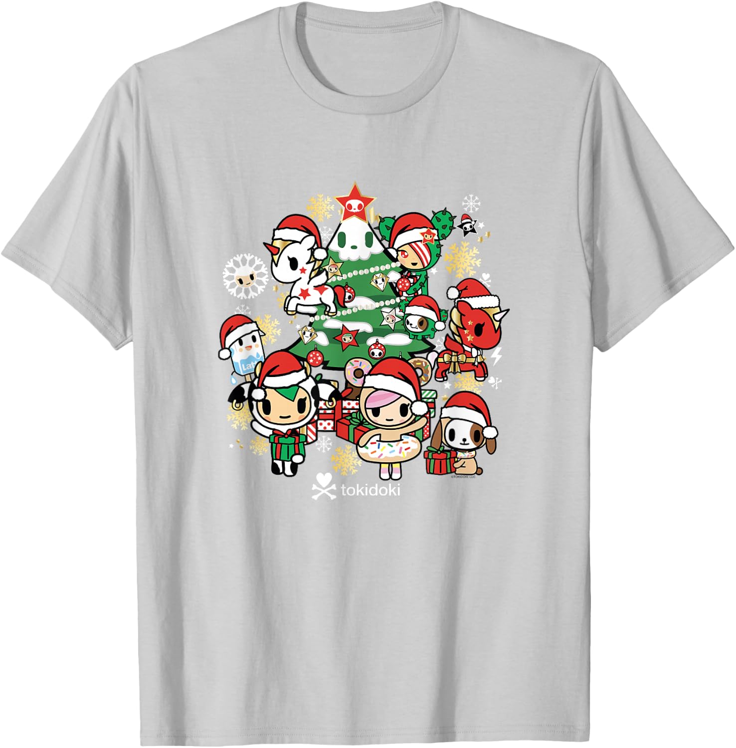 Tokidoki Christmas Tree Decoration Festive Group Shot T-Shirt - T-Shirt | Ash
