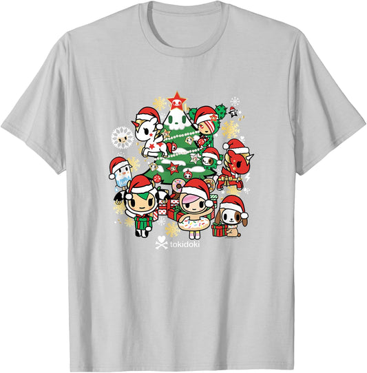 Tokidoki Christmas Tree Decoration Festive Group Shot T-Shirt - T-Shirt | Ash