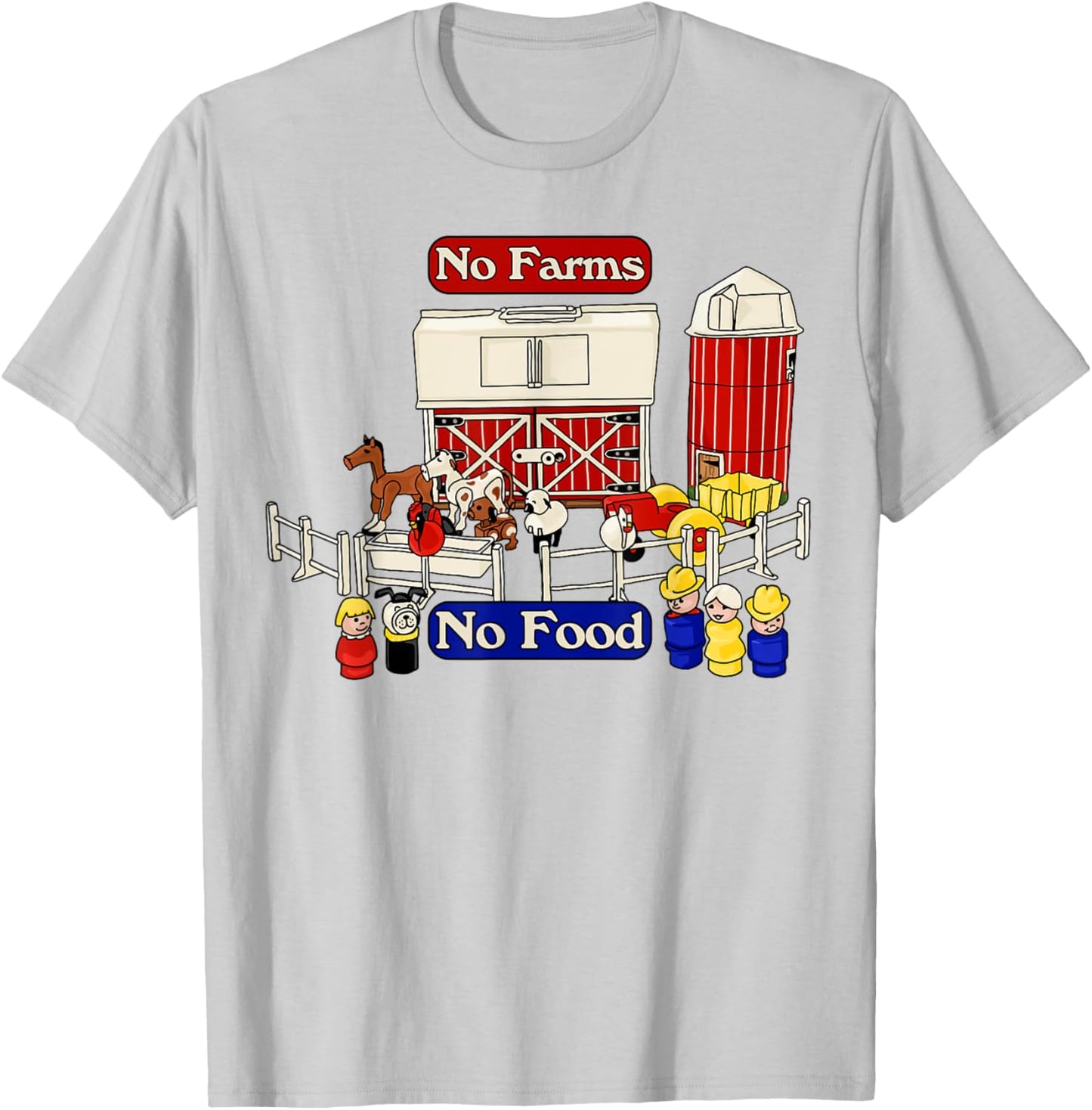 Little People Family Farm - No Farms No Food T-Shirt - T-Shirt | Ash