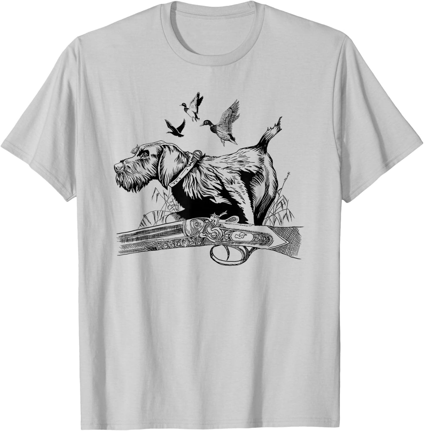 German Wirehaired Hunting Dog Hunter Dog Head Beard Retro T-Shirt - T-Shirt | Ash