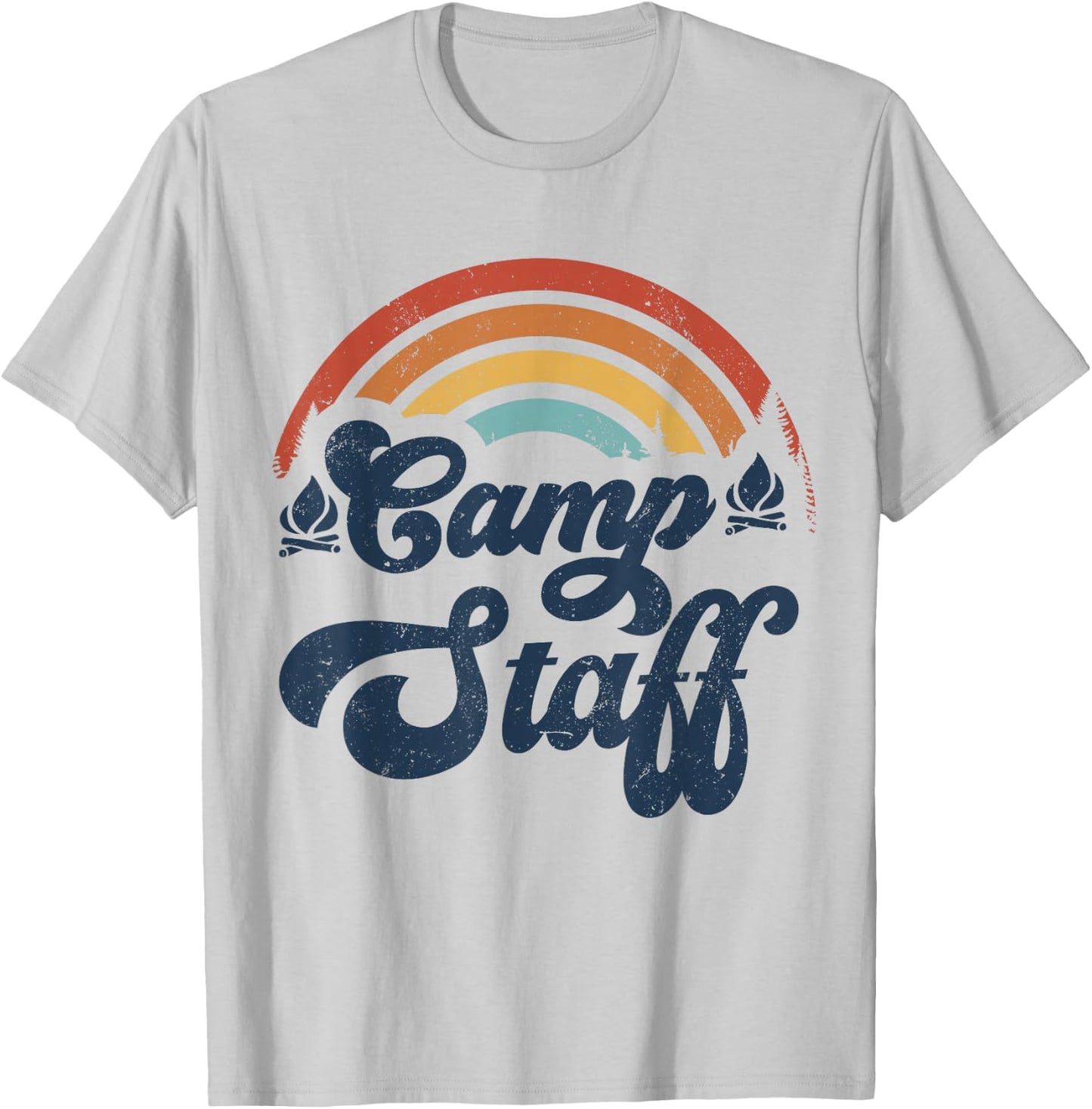 Summer Camp Counselor Staff Groovy Rainbow Camp Counselor T-Shirt - T-Shirt | Ash