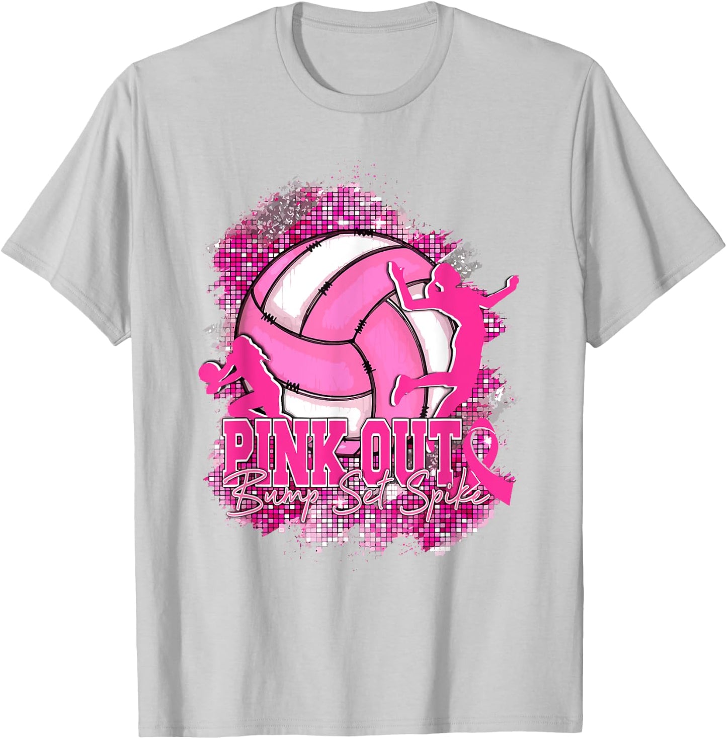 Pink Out Bump Set Spike Volleyball Breast Cancer Awareness T-Shirt - T-Shirt | Ash