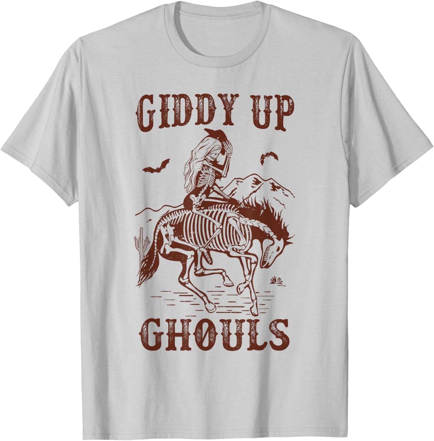 Giddy Up Ghouls Halloween Western Cowgirl Cowboy Skeleton T-Shirt - T-Shirt | Ash