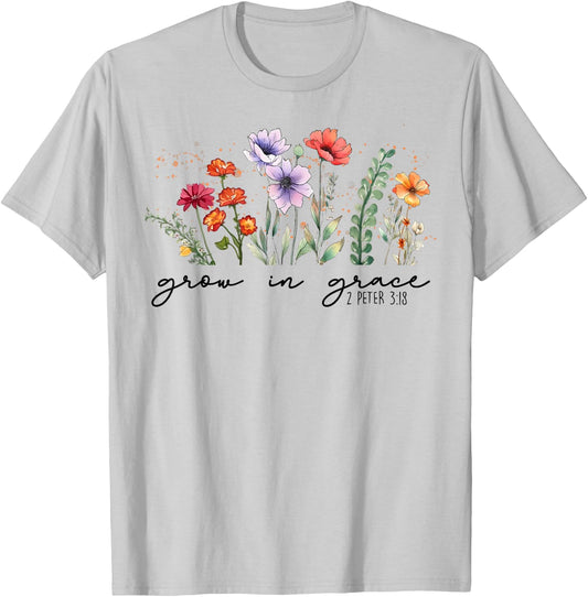 Cute Wildflower Grow In Grace Religious Faith Christ T-Shirt - T-Shirt | Ash