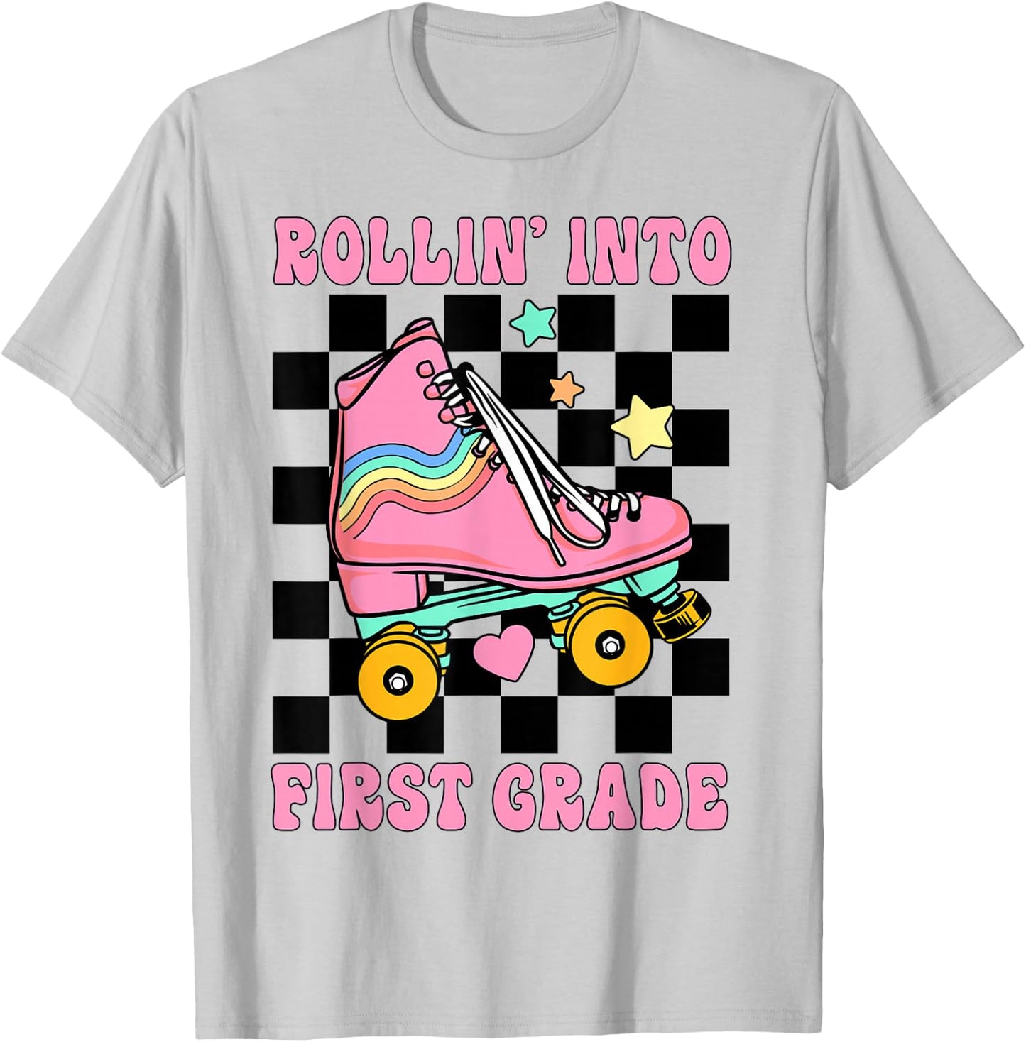 Rolling Into First Grade Retro Roller Skates Back To School T-Shirt - T-Shirt | Ash
