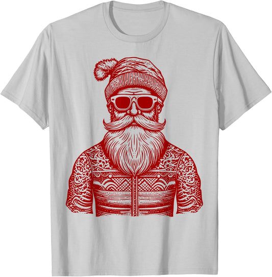Cool Hip Santa Claus Christmas Hipster Dude Dad Ugly Sweater T-Shirt - T-Shirt | Ash