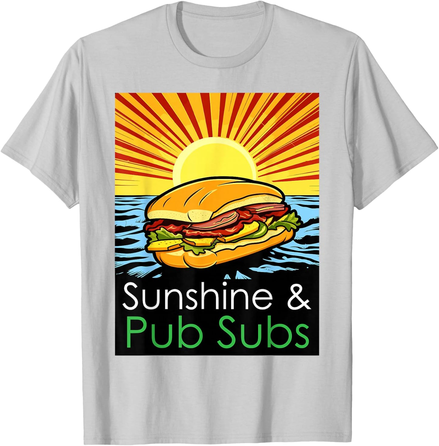 Sunshine and Pub Subs Funny Cute Beach Lover Sunset T-Shirt - T-Shirt | Ash