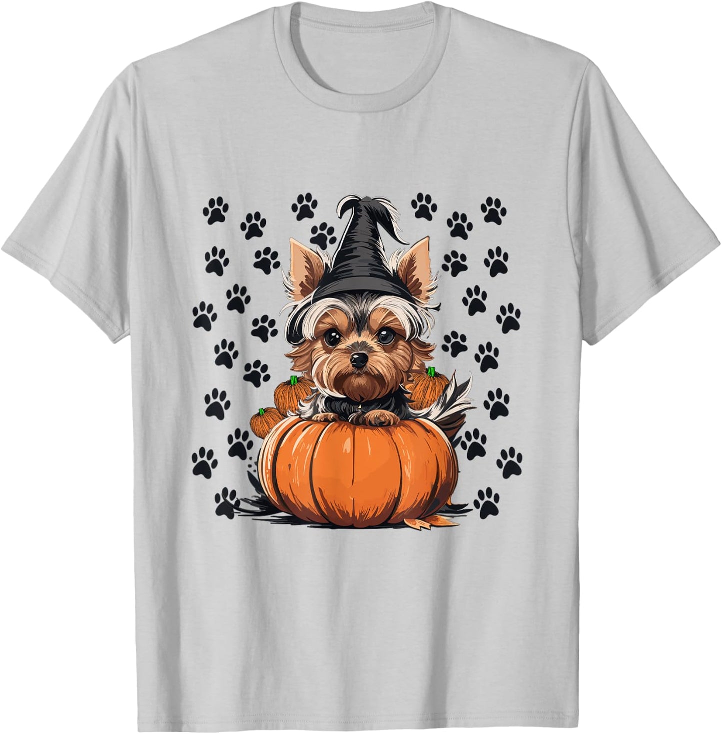 Yorkie Halloween Costume Pumpkin Men Women Kids Dog T-Shirt - T-Shirt | Ash