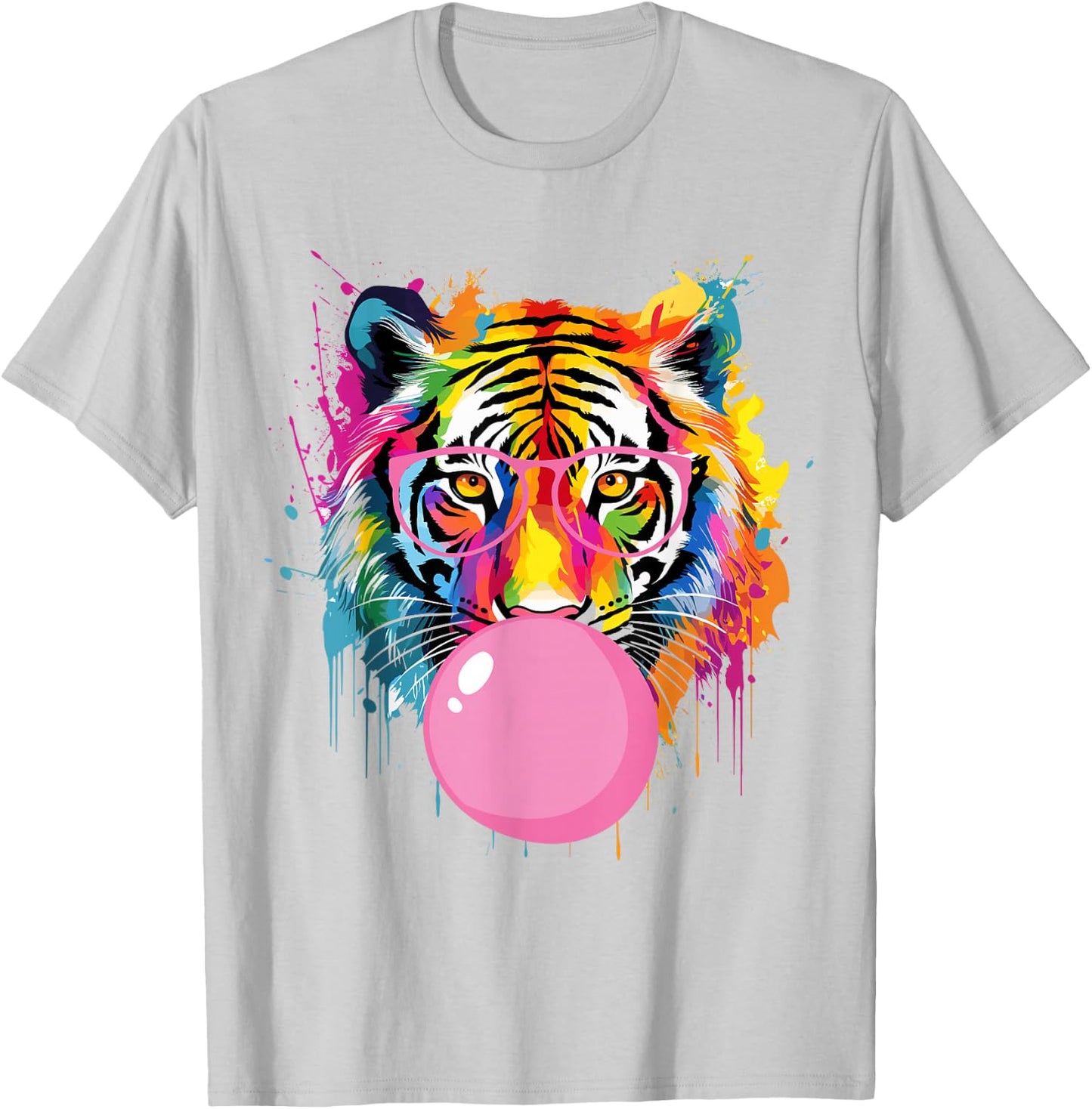 Cool Big Tiger Bubble Gum Coloring Glasses Mama Women Lover T-Shirt - T-Shirt | Ash