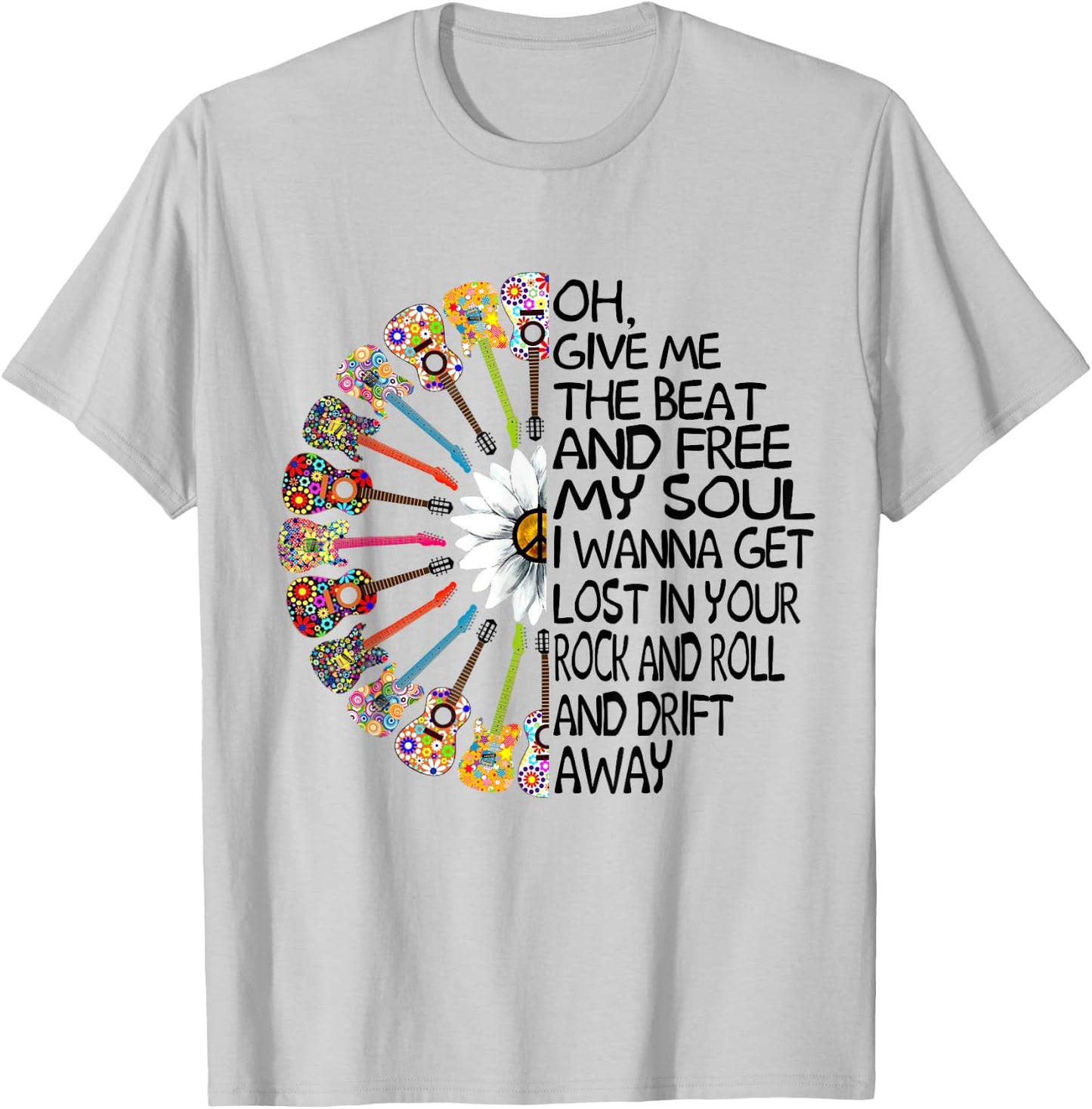 Oh Give Me The Beat And Free My Soul Hippie Guitar Daisy T-Shirt - T-Shirt | Ash