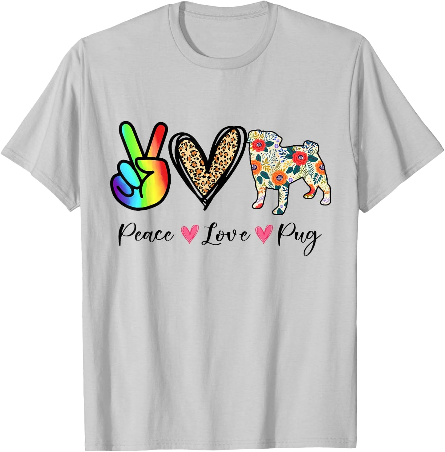 Peace, Love, and Pugs: Get the Hippie Pug T-Shirt - T-Shirt | Ash