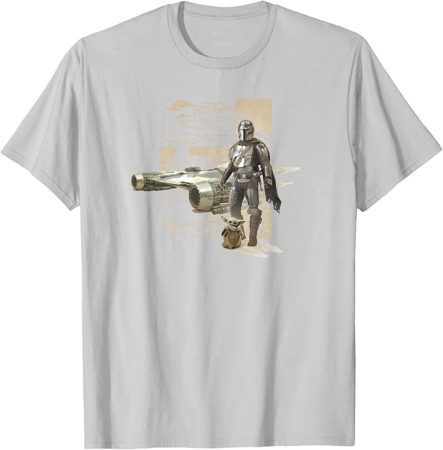 Star Wars: The Mandalorian & Child Starfighter Schematic T-Shirt - T-Shirt | Ash