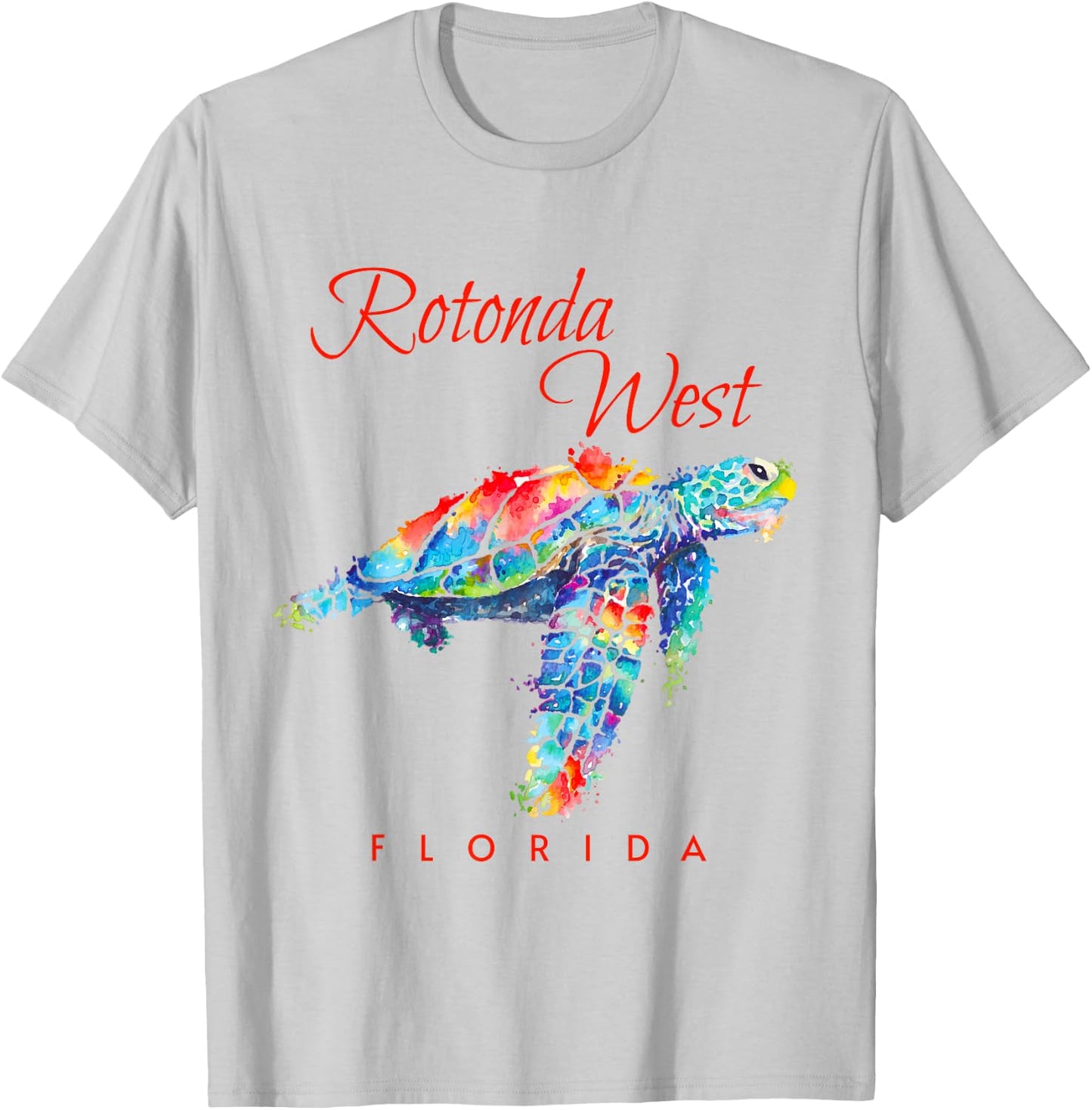 Rotonda West Florida Watercolor Sea Turtle T-Shirt - T-Shirt | Ash