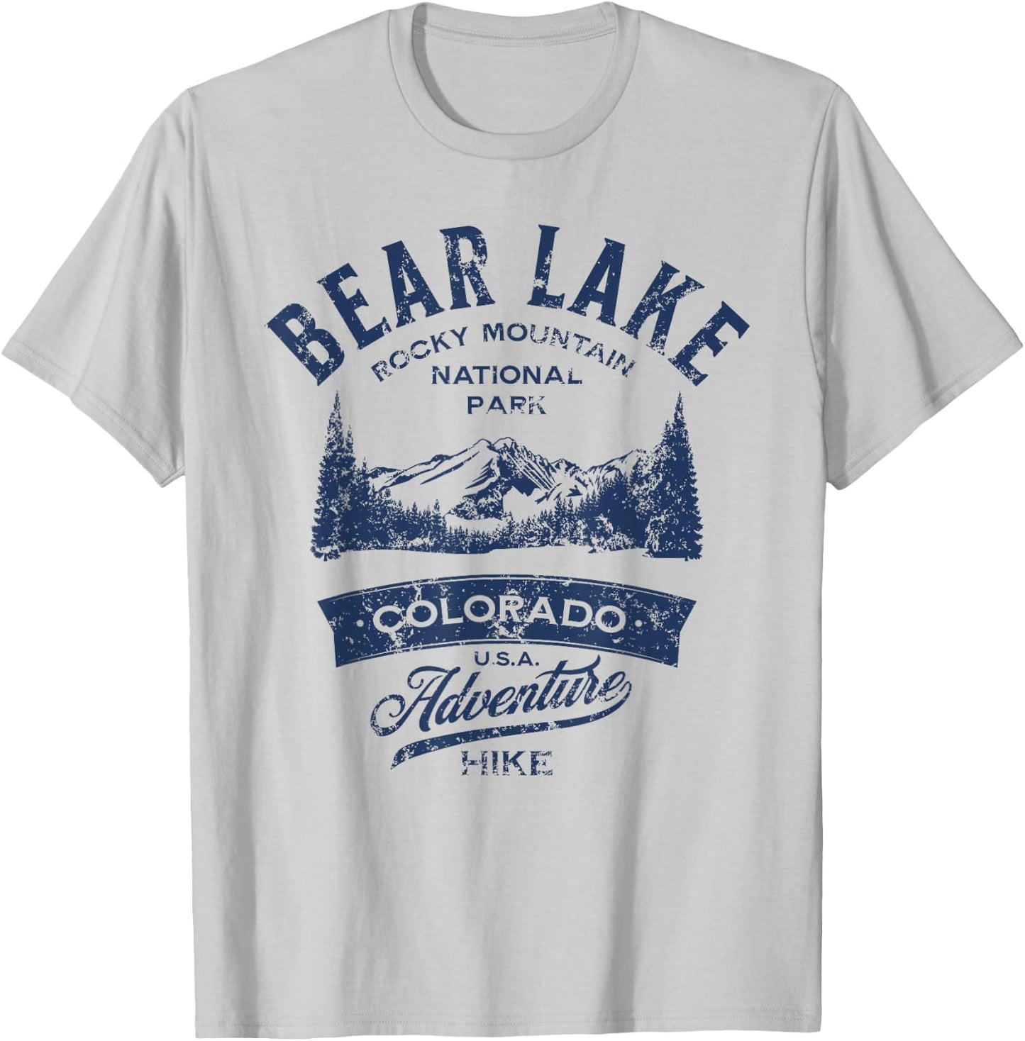 Bear Lake Rocky Mountain National Park Distressed Design T-Shirt - T-Shirt | Ash