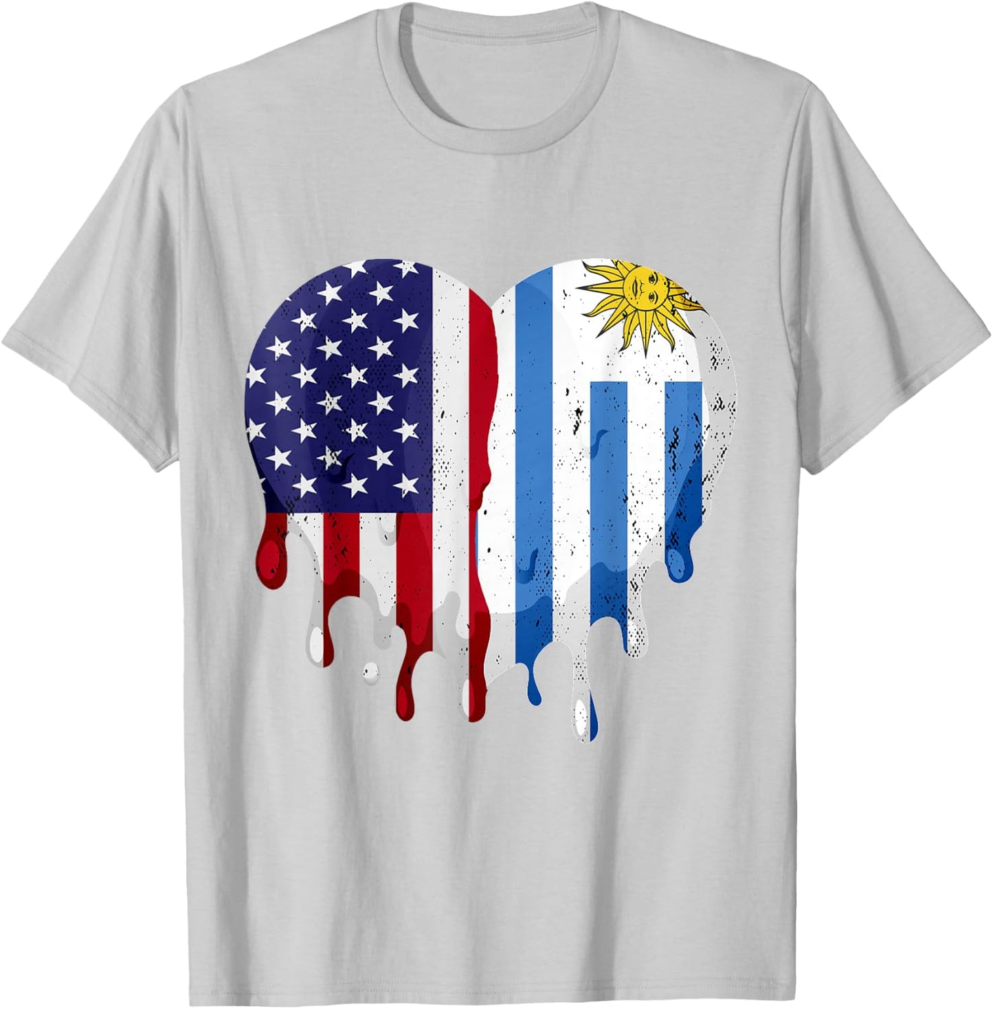 American Uruguayan Hispanic Heritage Month Flag Heart T-Shirt - T-Shirt | Ash