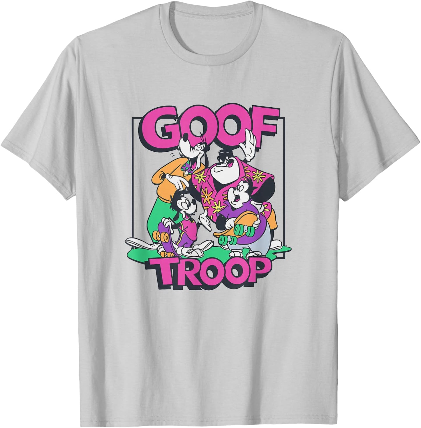 Disney A Goofy Movie Goof Troop Neon Group Shot Portrait T-Shirt - T-Shirt | Ash
