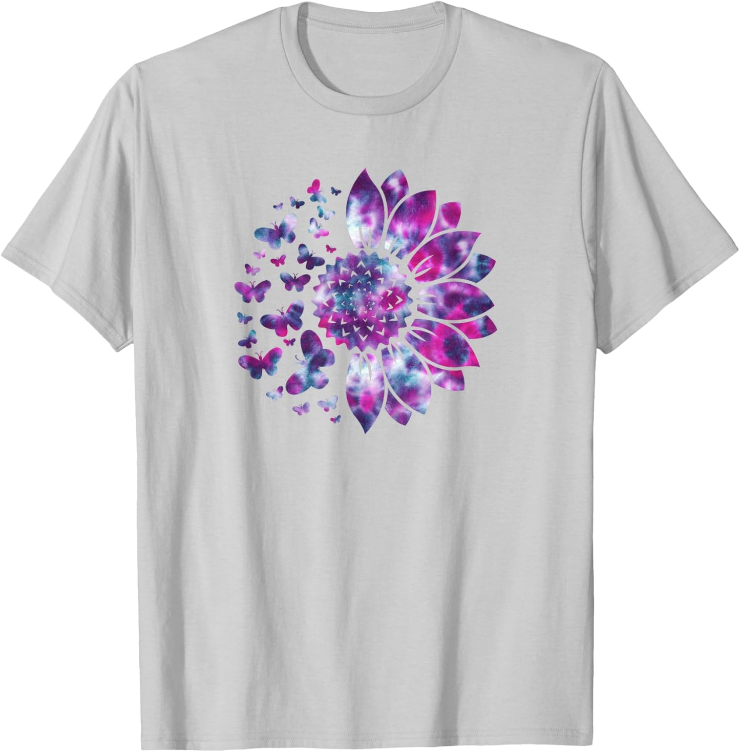 Sunflower Sun Flower Tie Dye Daisy Butterflies Women Girls T-Shirt - T-Shirt | Ash
