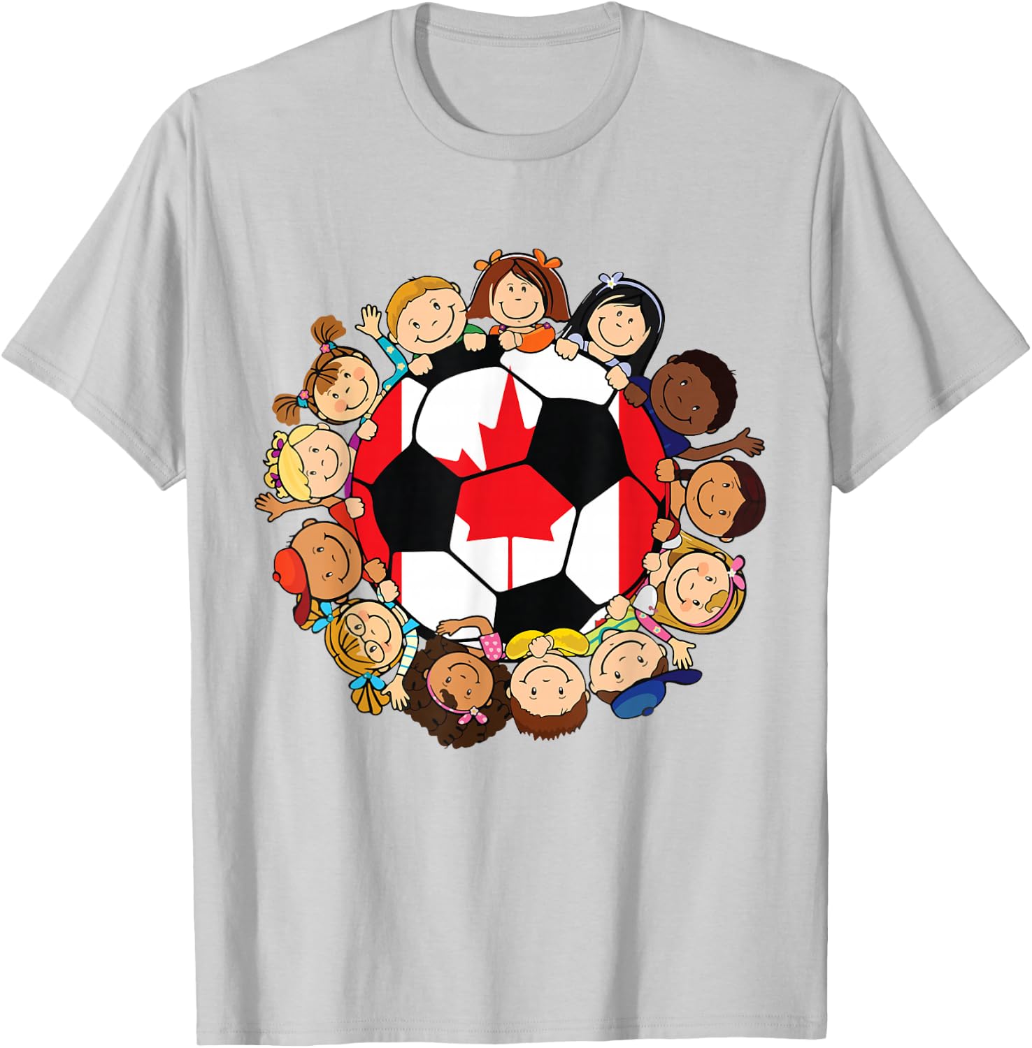 Canada Soccer Ball Kids Toddler Girls Around Canadian Flag T-Shirt - T-Shirt | Ash
