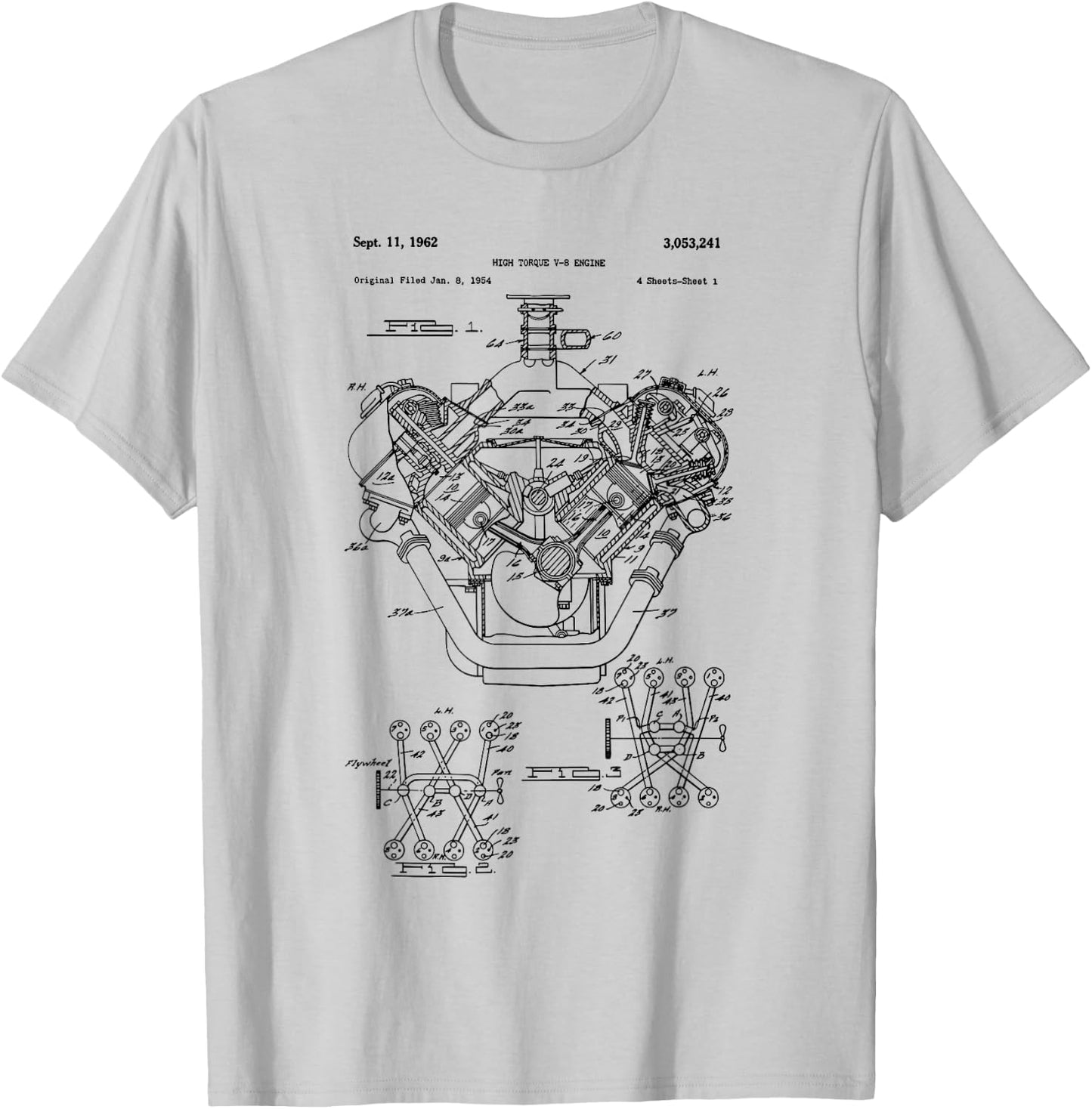 Vintage Engine Block Blueprint Diagram – Men's Car Graphic T-Shirt - T-Shirt | Ash