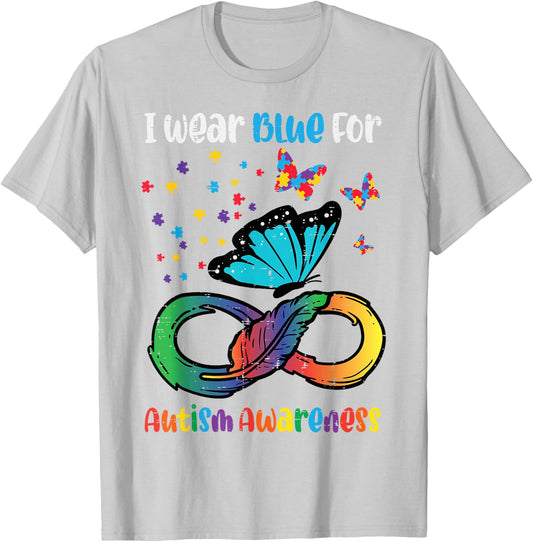 Blue For Autism Awareness Infinity Butterfly Women Men Kids T-Shirt - T-Shirt | Ash