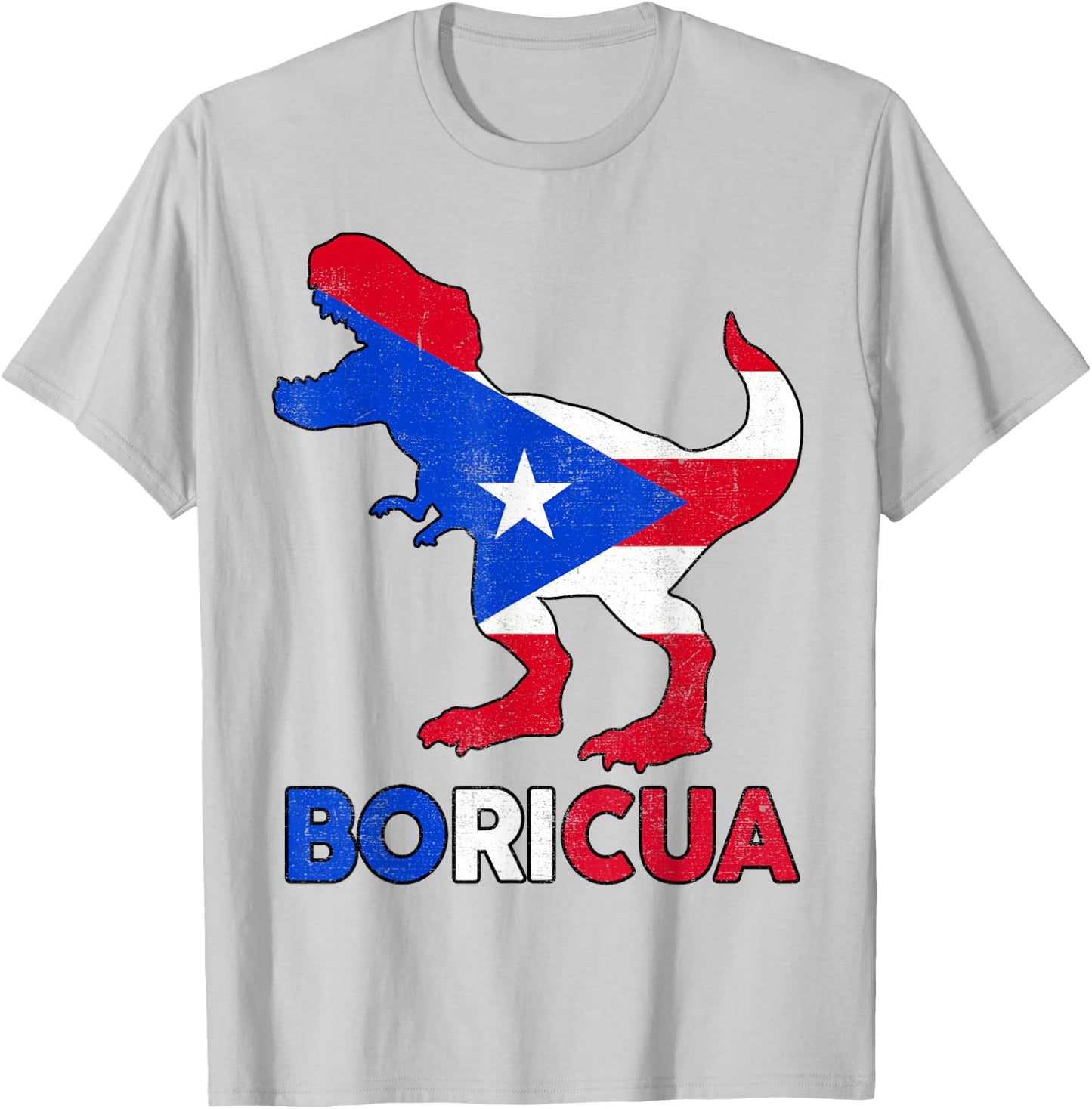 Boricua Puerto Rico Boys Dino Rican Flag Hispanic Heritage T-Shirt - T-Shirt | Ash