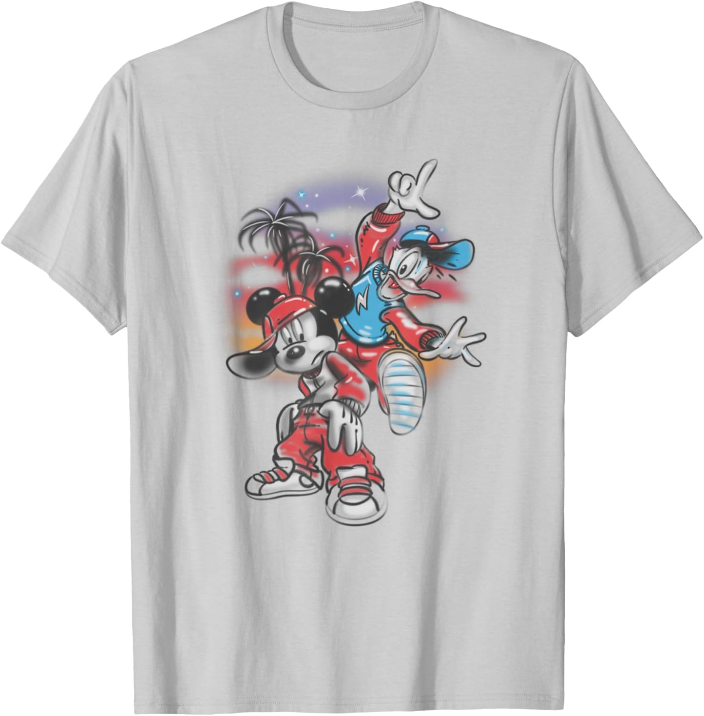 Disney Mickey And Friends Air Brush Graffiti Mickey & Donald T-Shirt - T-Shirt | Ash