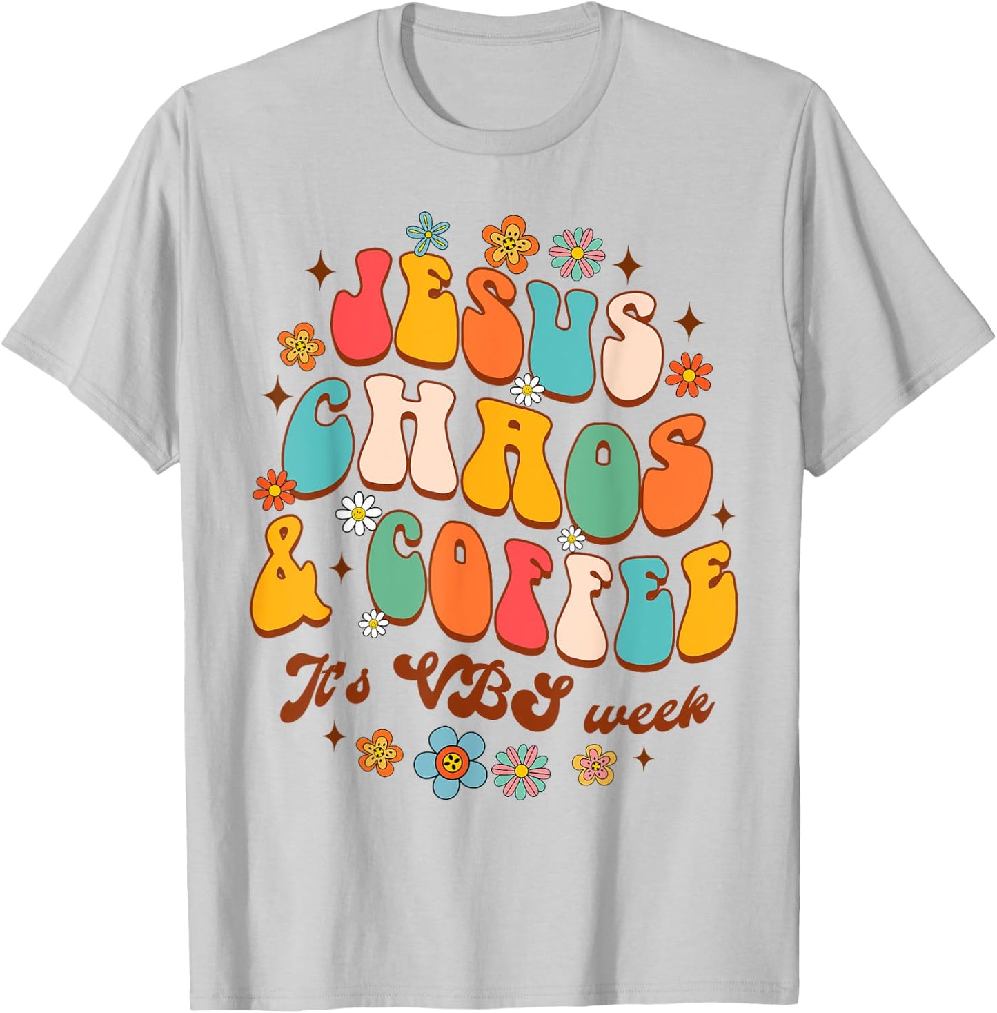 Christian Religious Funny Jesus Chaos Coffee It's VBS Week T-Shirt - T-Shirt | Ash