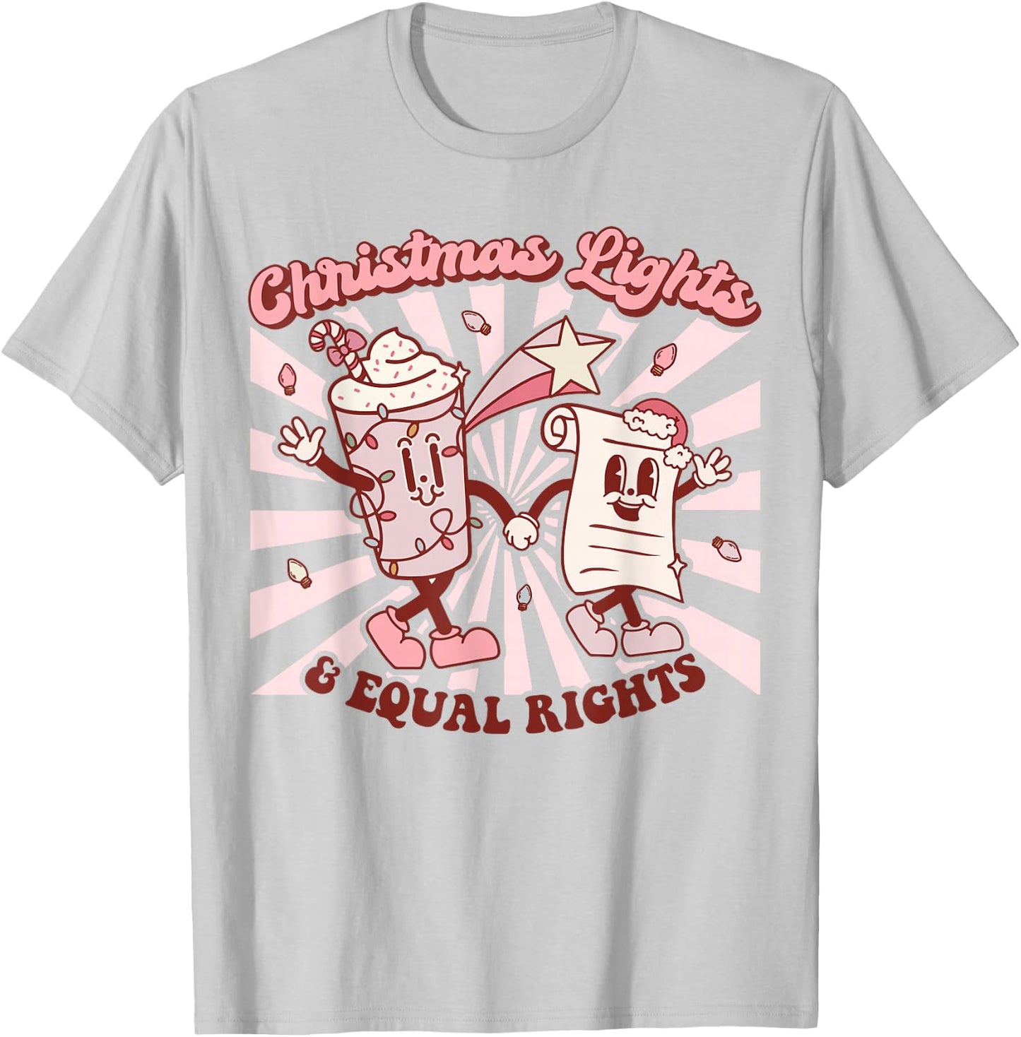 Trendy Christmas Retro Santa Equality Co. Christmas Lights & Equal Rights Feminist T-Shirt - T-Shirt | Ash