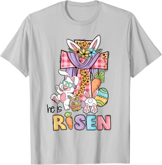 He is Risen Floral Cross Vintage Happy Easter Day T-Shirt - T-Shirt | Ash