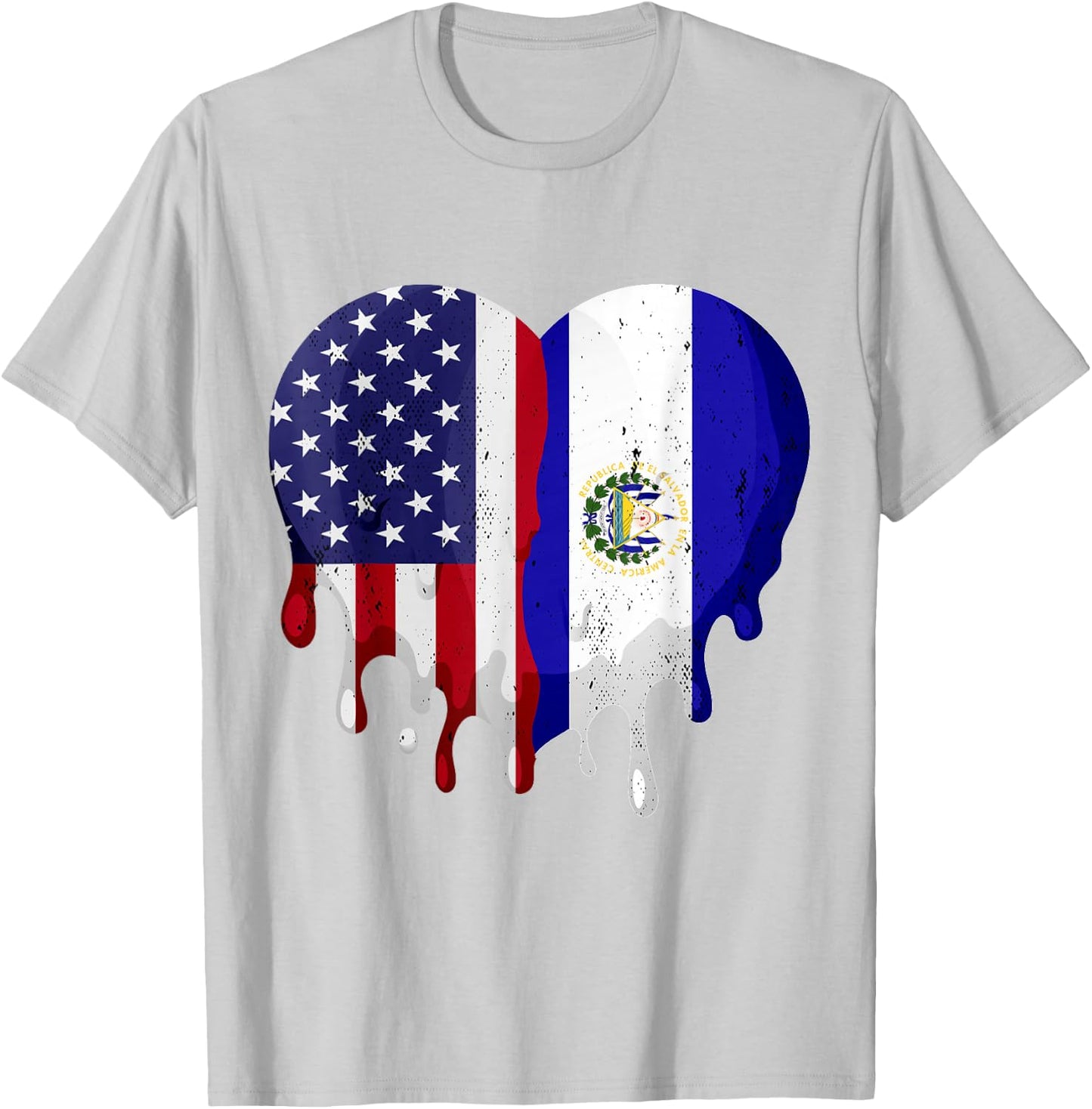 American Salvadoran Hispanic Heritage Month Flag Heart T-Shirt - T-Shirt | Ash