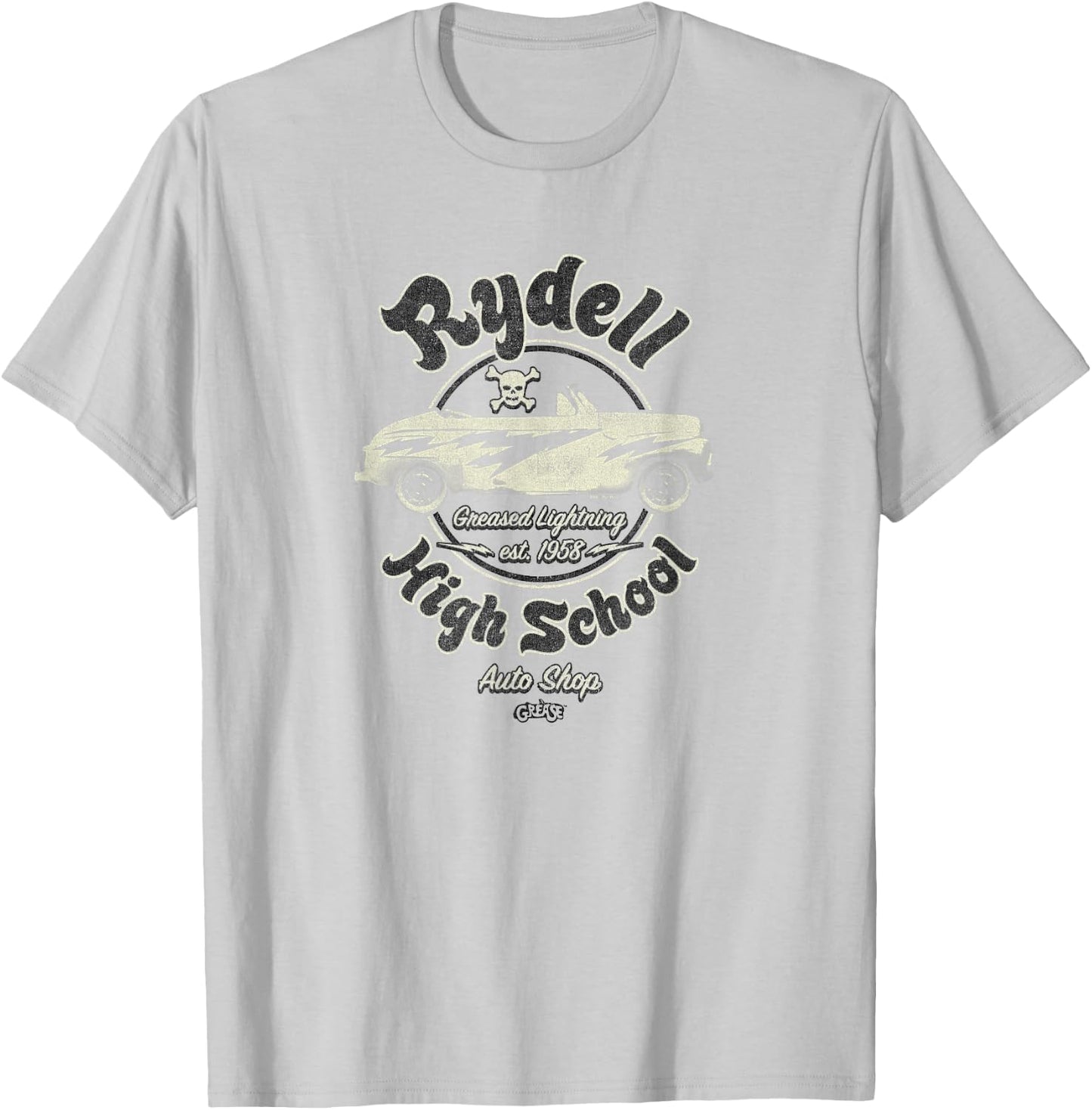 Grease - Rydell High School Auto Shop Greased Lightning T-Shirt - T-Shirt | Ash
