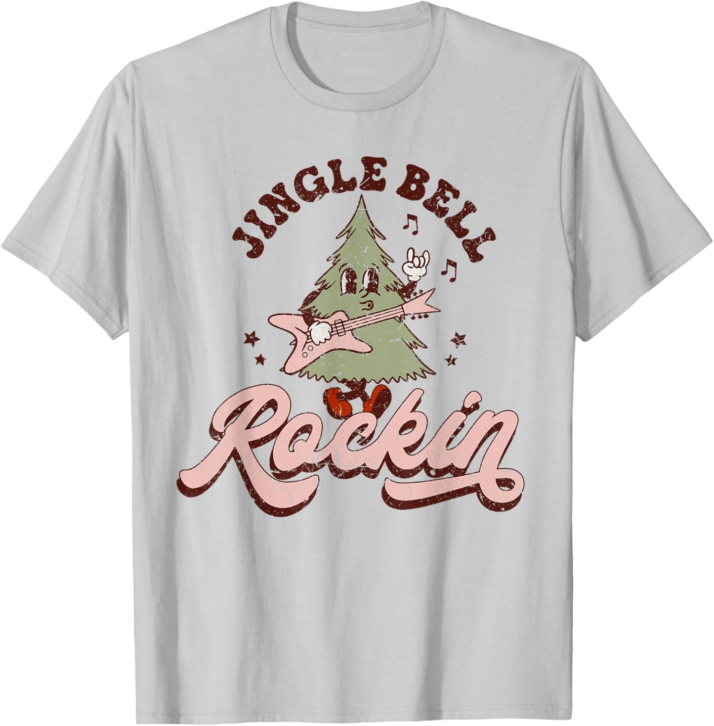 Jingle Bell Rock Rockin' Christmas Tree Retro Music Gifts T-Shirt - T-Shirt | Ash