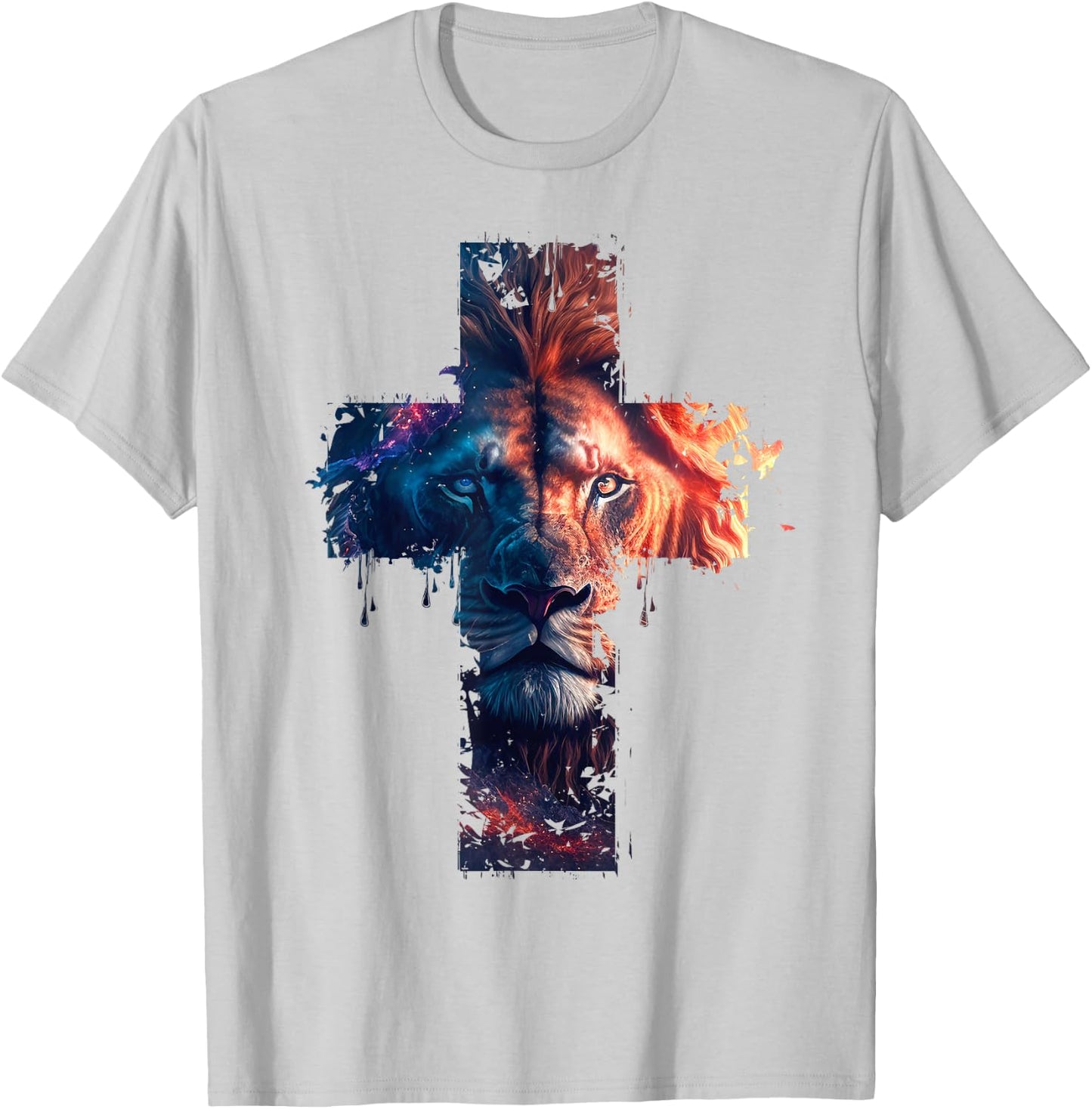 Lion of Judah Cross of Jesus Christ Christian Faith Graphic T-Shirt - T-Shirt | Ash