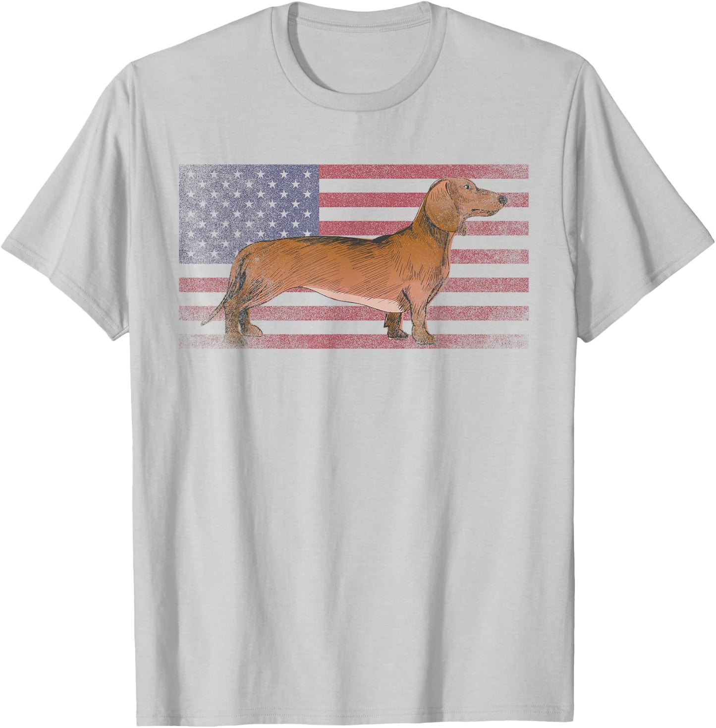 Dachshund Dog 4th of July American Flag America Patriotic T-Shirt - T-Shirt | Ash