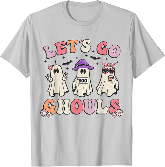 Lets Go Ghouls Retro Halloween Ghost Women Toddler Girl T-Shirt - T-Shirt | Ash