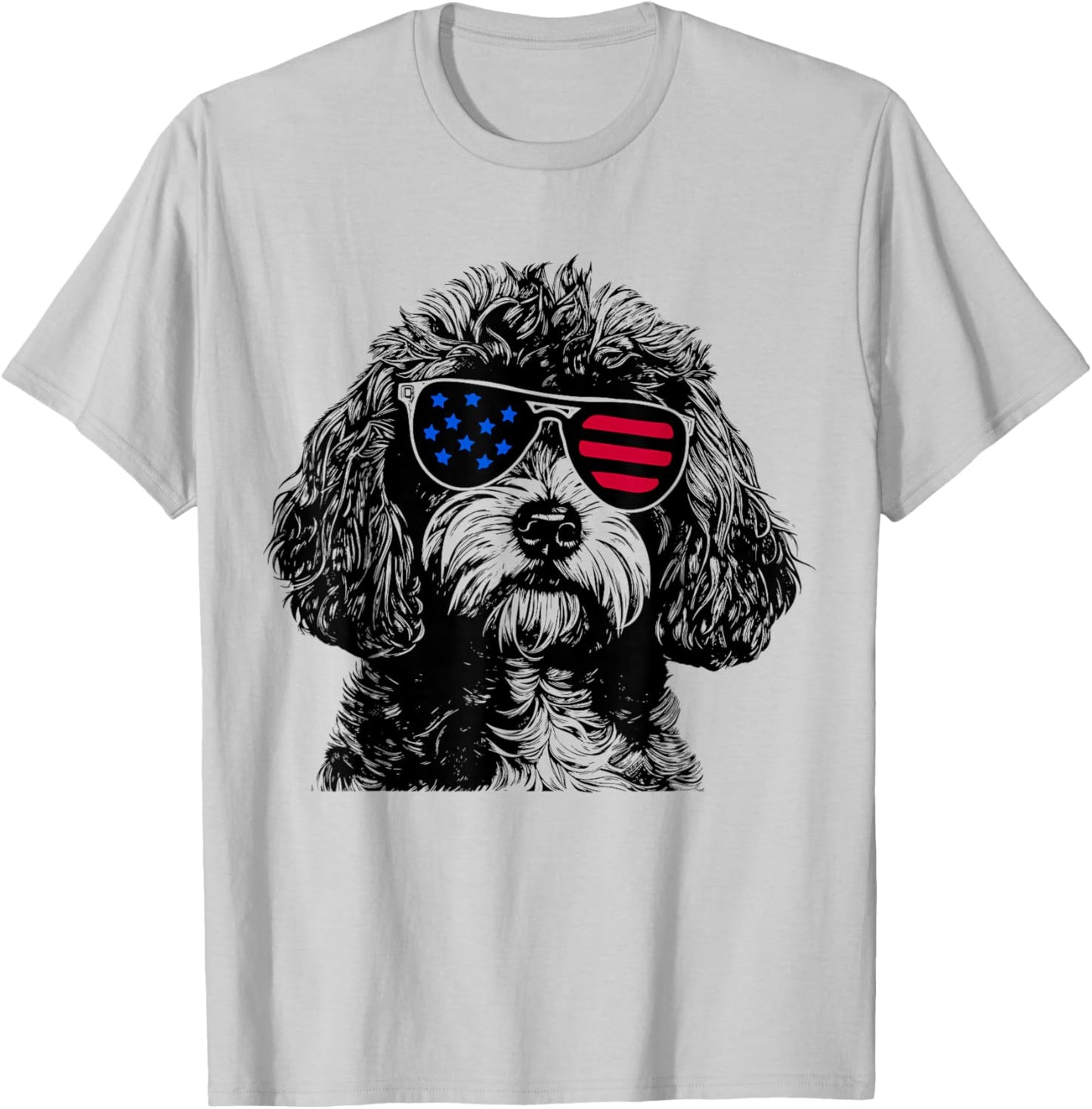 Cavapoo Dog 4th July America USA Flag T-Shirt - T-Shirt | Ash