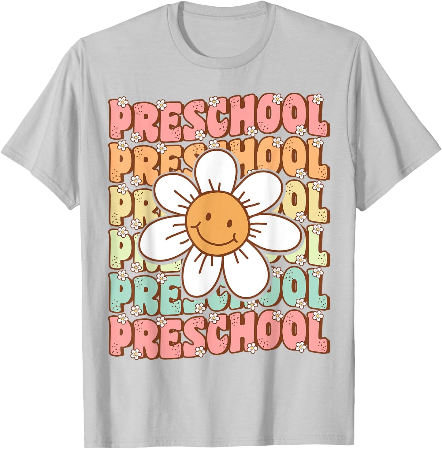 Groovy Preschool Cute Back To School First Day of Pre K T-Shirt - T-Shirt | Ash