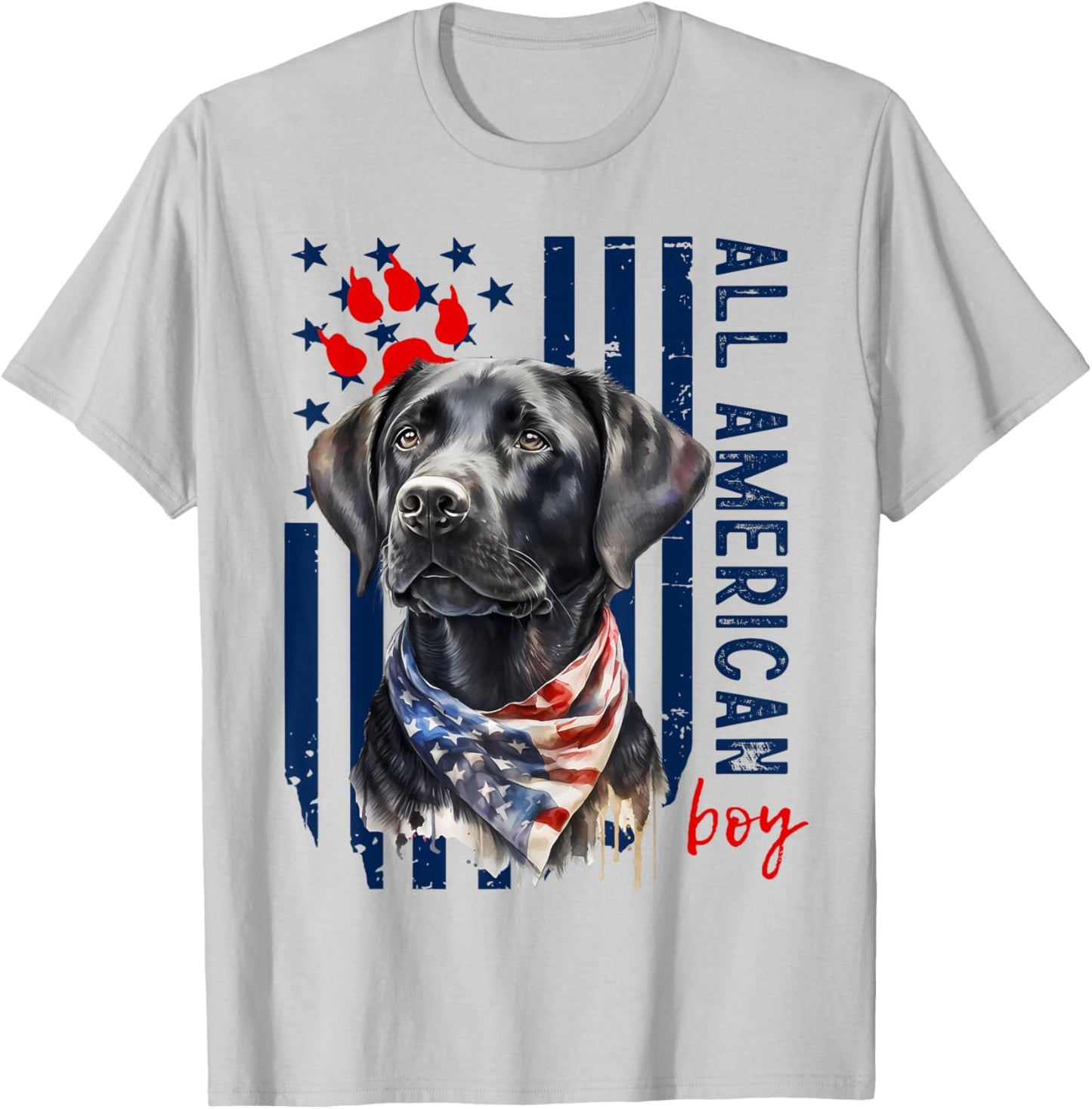 Patriotic USA Flag Black Labrador All American Boy Lab Owner T-Shirt - T-Shirt | Ash