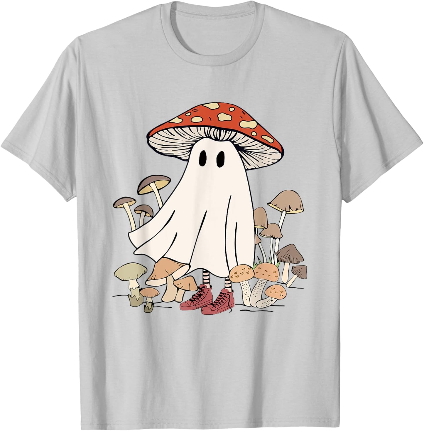 Mushroom Ghost Spooky Season Creepy Mushroom Boo Halloween T-Shirt - T-Shirt | Ash