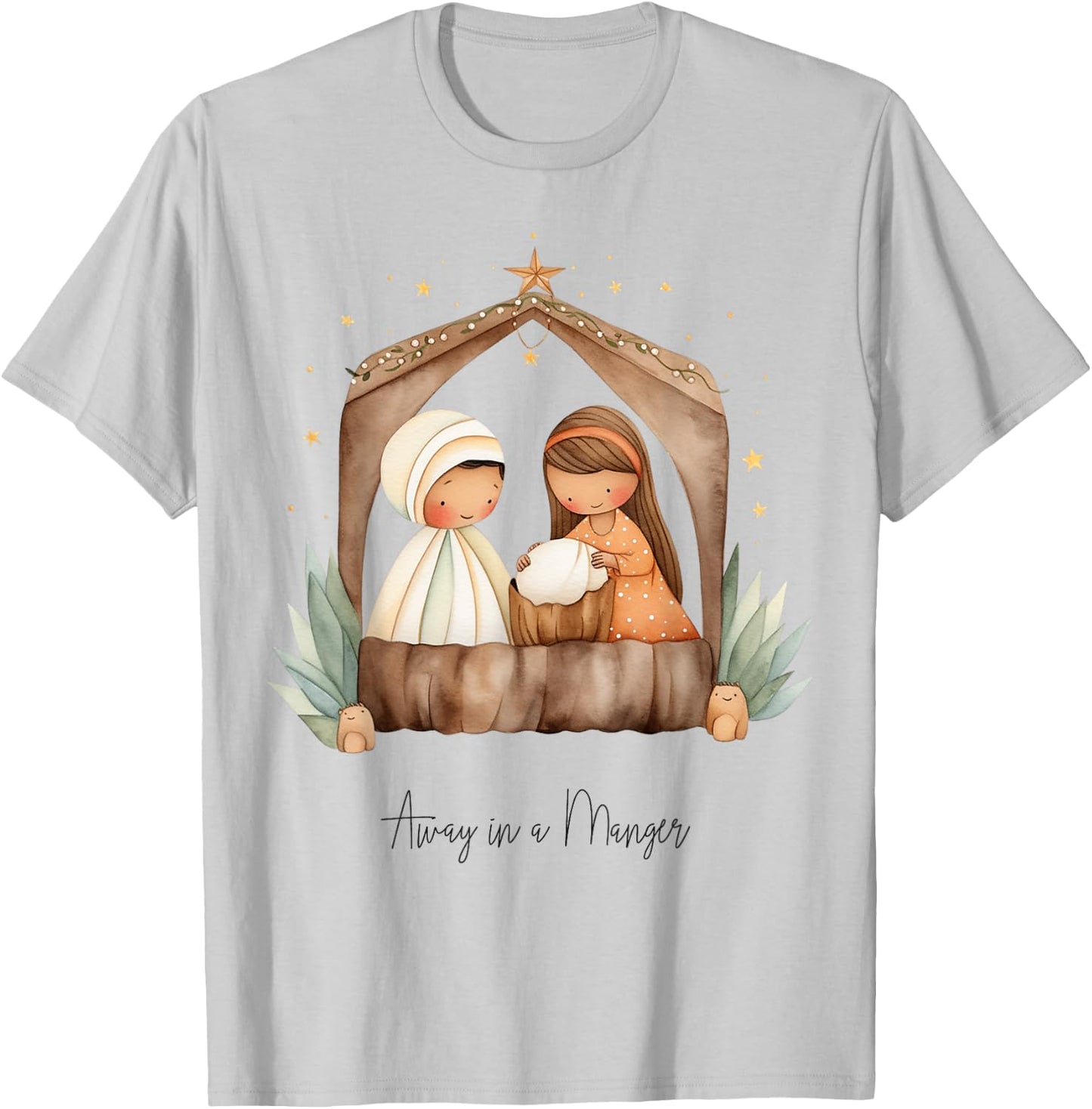 Boho Nativity Scene Away in a Manger Christmas T-Shirt - T-Shirt | Ash
