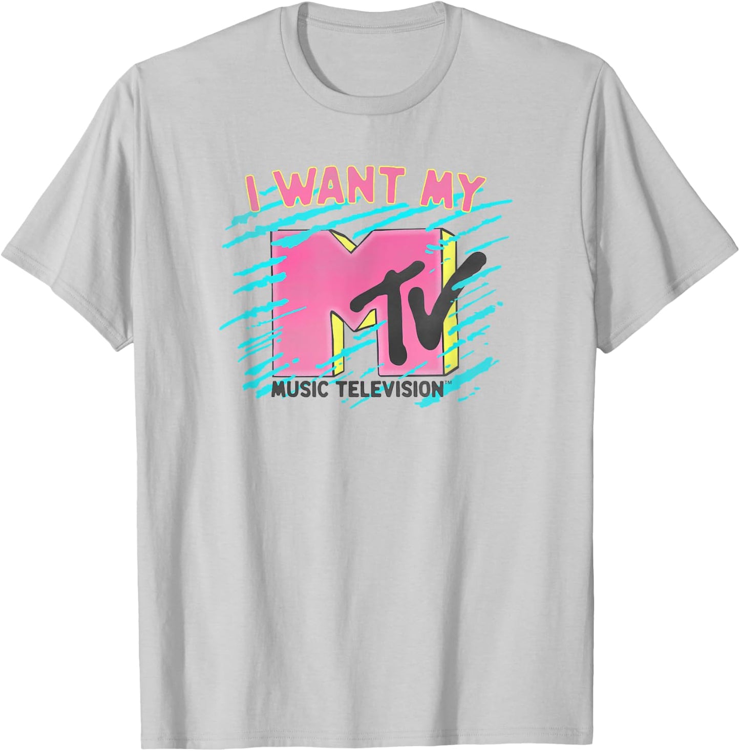 MTV Music Television I Want My MTV Neon Classic Logo T-Shirt - T-Shirt | Ash