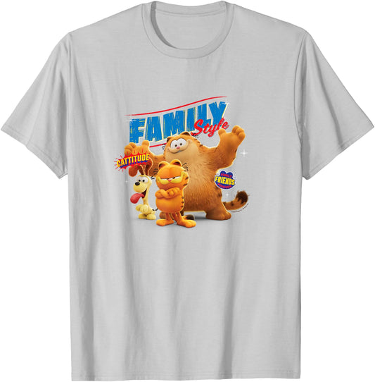 The Garfield Movie Family Style Cattitude Group Shot T-Shirt - T-Shirt | Ash
