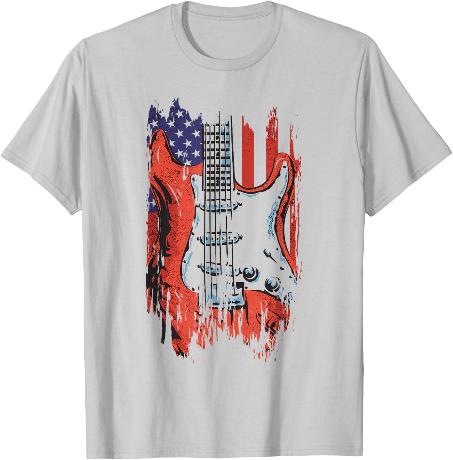 American Flag Guitar 4th of July Guitarist USA Country Music T-Shirt - T-Shirt | Ash